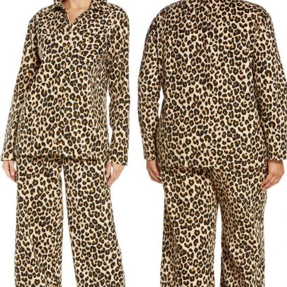 Nordstrom Leopard Print Flannel Patchwork Pajamas NWT Small - Picture 3 of 4